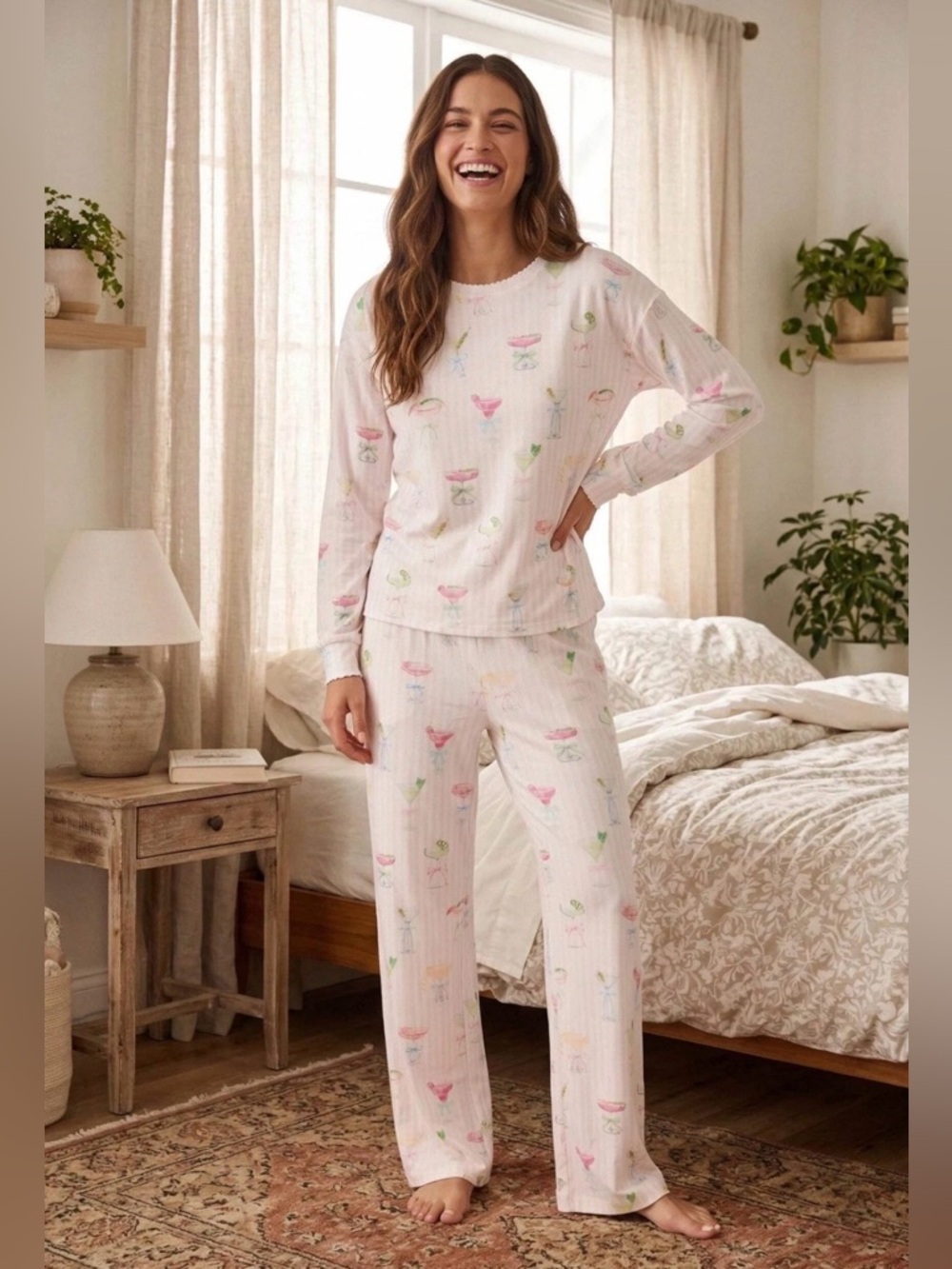 NEW P.J. Salvage Pretty Punch cocktail Pajama Set Baby Pink Stripe Size M